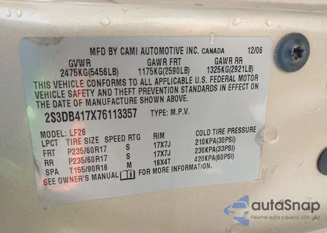 2007 Suzuki Xl7 Luxury from USA, damaged, VIN 2S3DB417X76113357